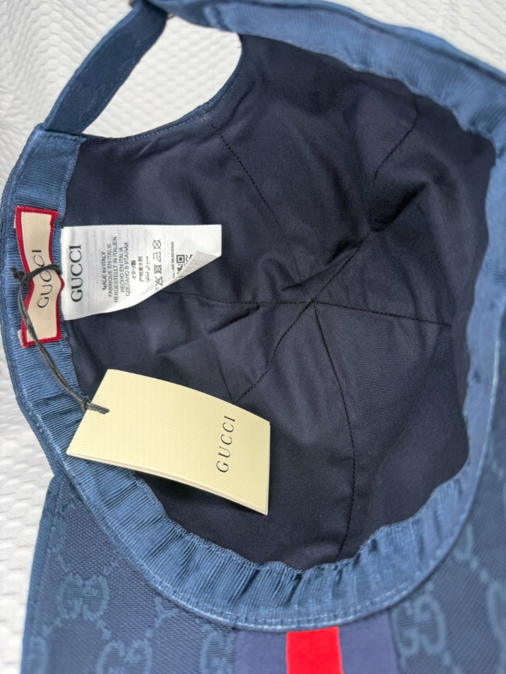 GUCCI GG MONOGRAM CANVAS BASEBALL CAP NAVY BLUE UNISEX AJUSTABLE M/L LUXURY HAT - Picture 6 of 9